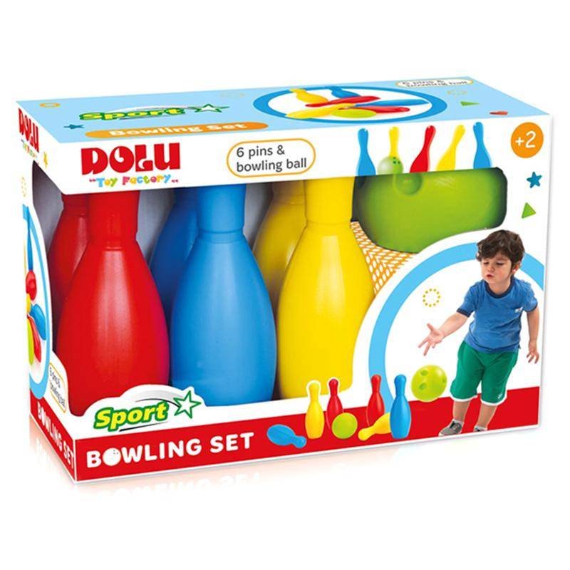 A six-pin DOLU bowling set with a ball