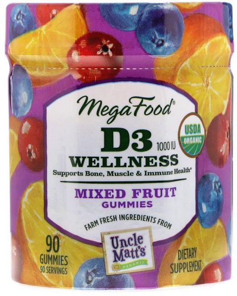 MEGAFOOD, D3 WELLNESS, MIXED FRUIT, 1000 IU, 90 GUMMIES